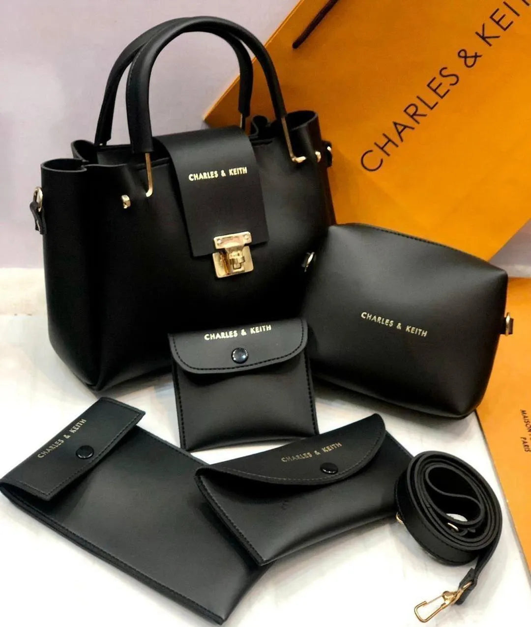 Leather Plain Hand Bag Set